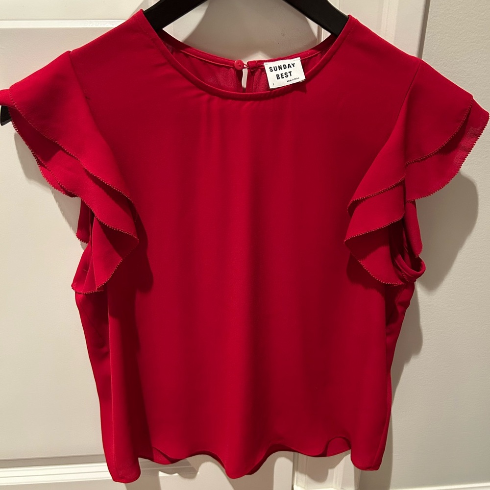 Aritzia Sunday Best Red Ruffle Sleeve Top